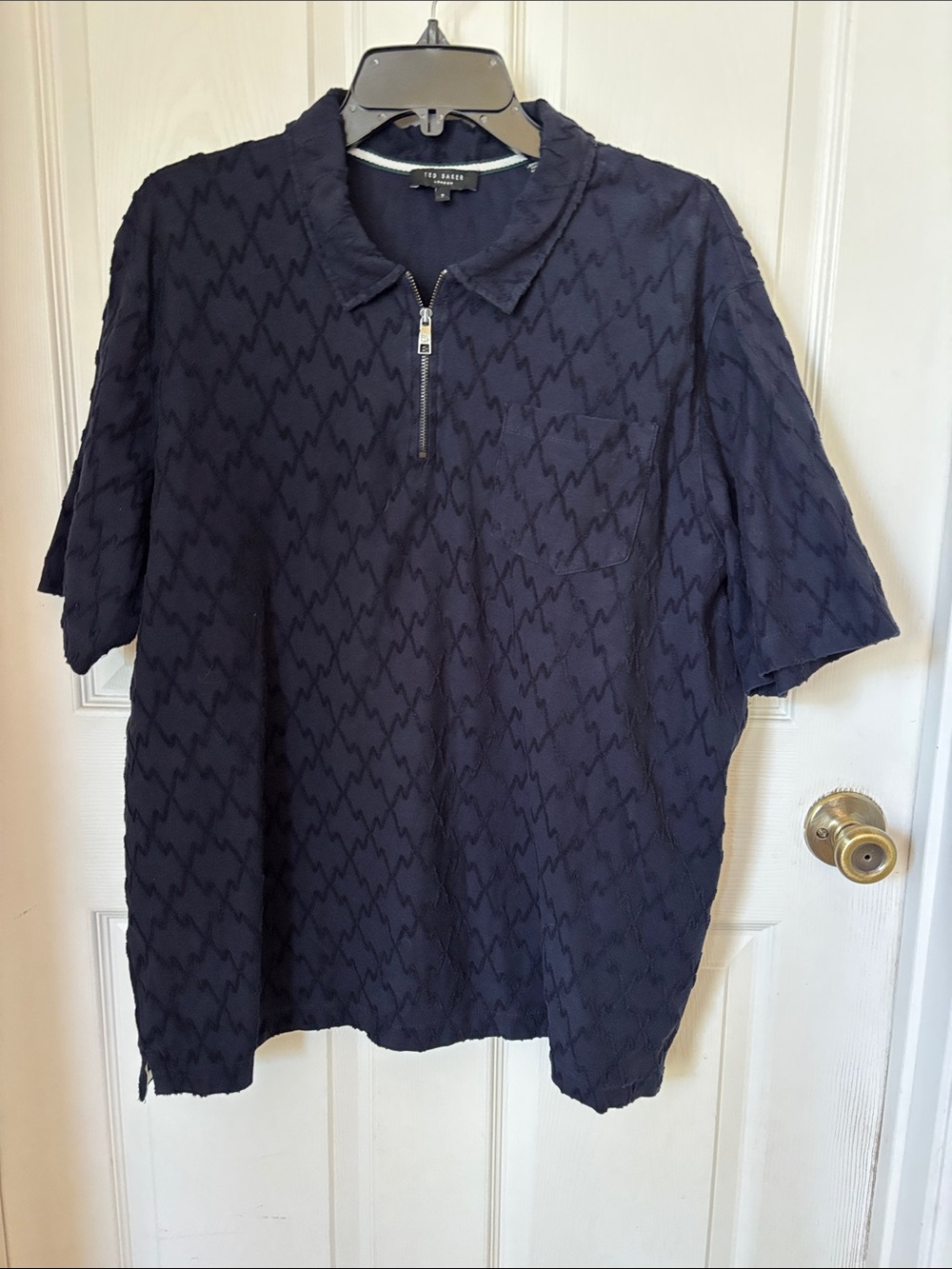 Ted Baker Navy Textured Short-Sleeve Zip Polo